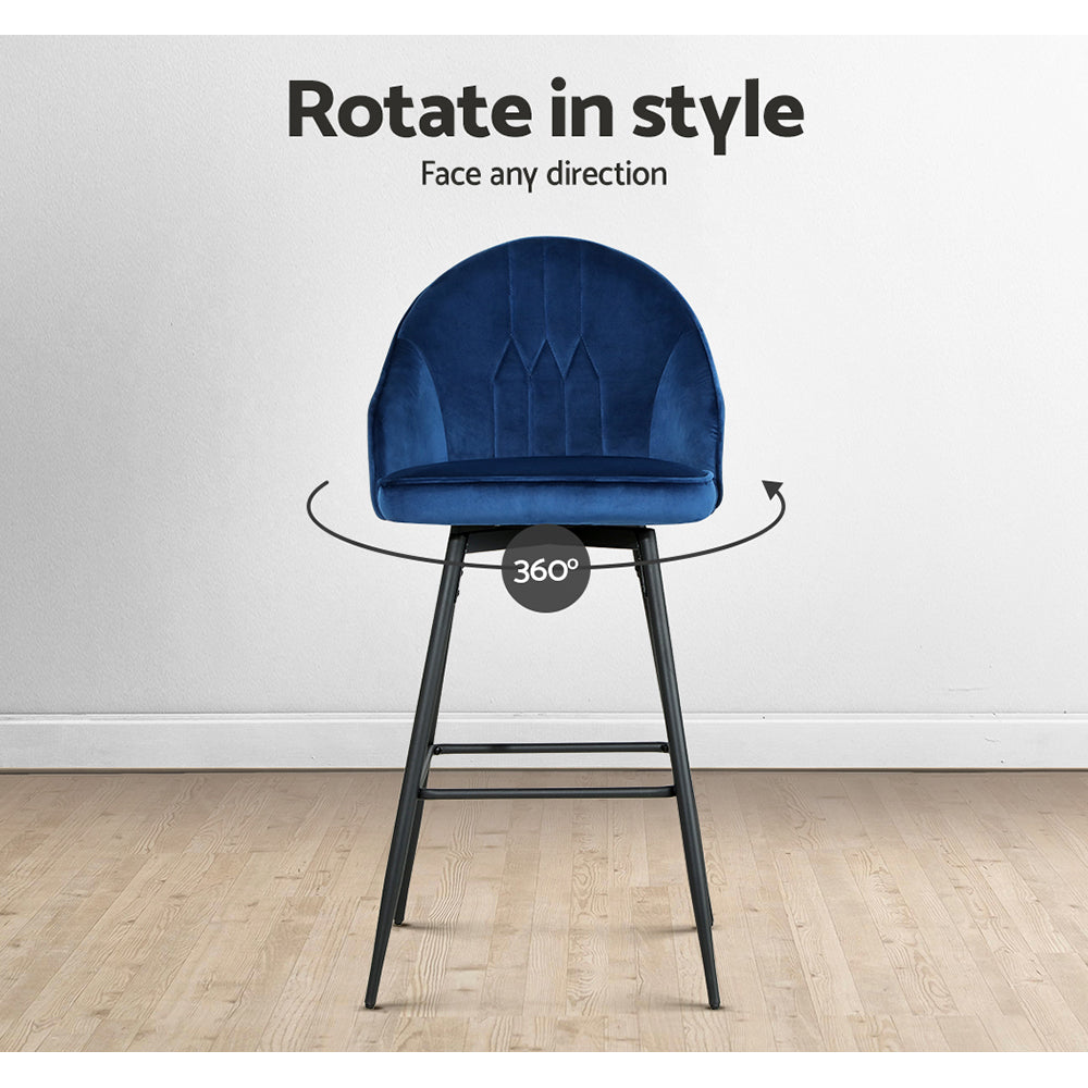 Artiss 2x Bar Stools Velvet Swivel Metal Legs Blue-Bar Stools-PEROZ Accessories