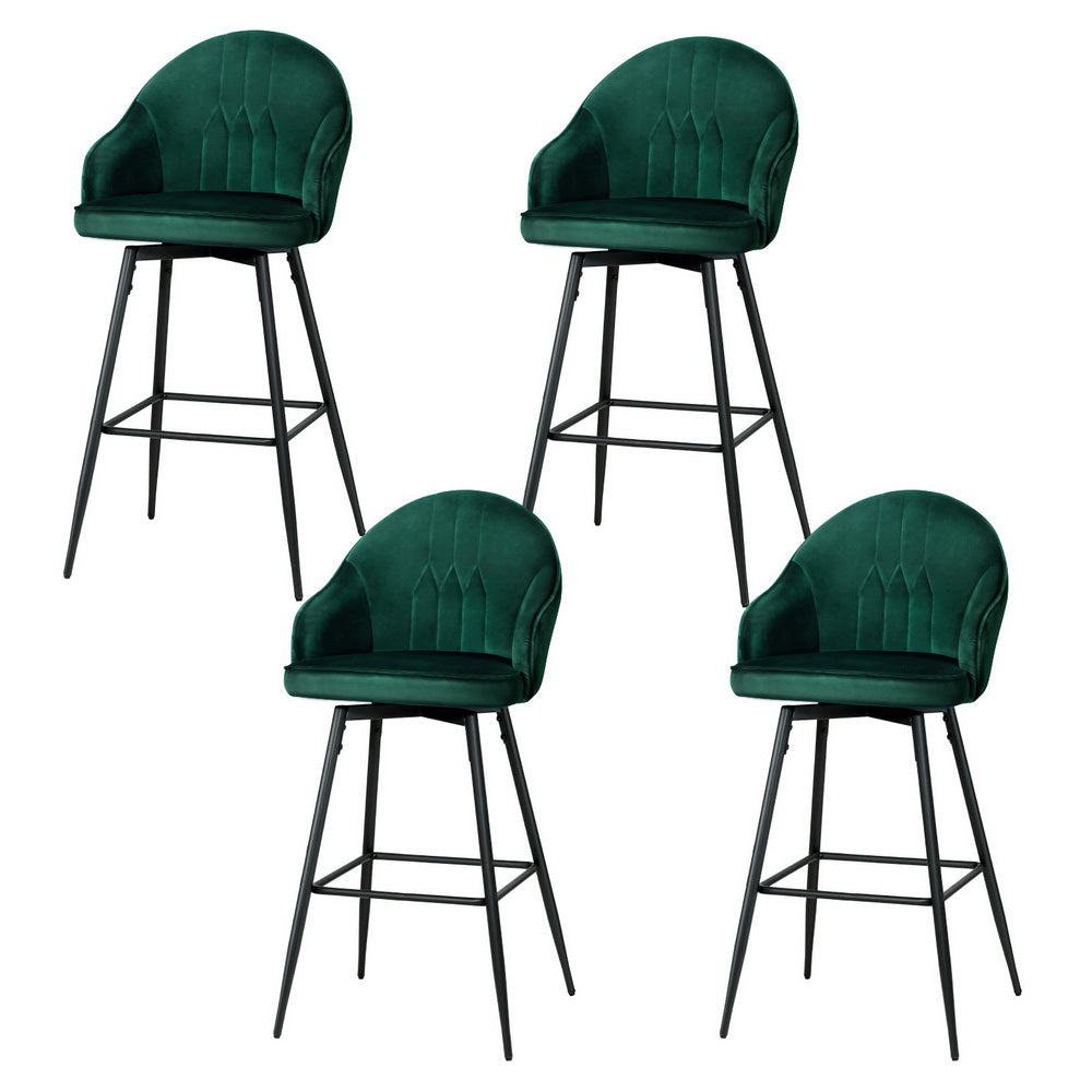 Artiss 4x Bar Stools Velvet Swivel Metal Legs Green-Furniture > Bar Stools & Chairs > Massage Chairs-PEROZ Accessories