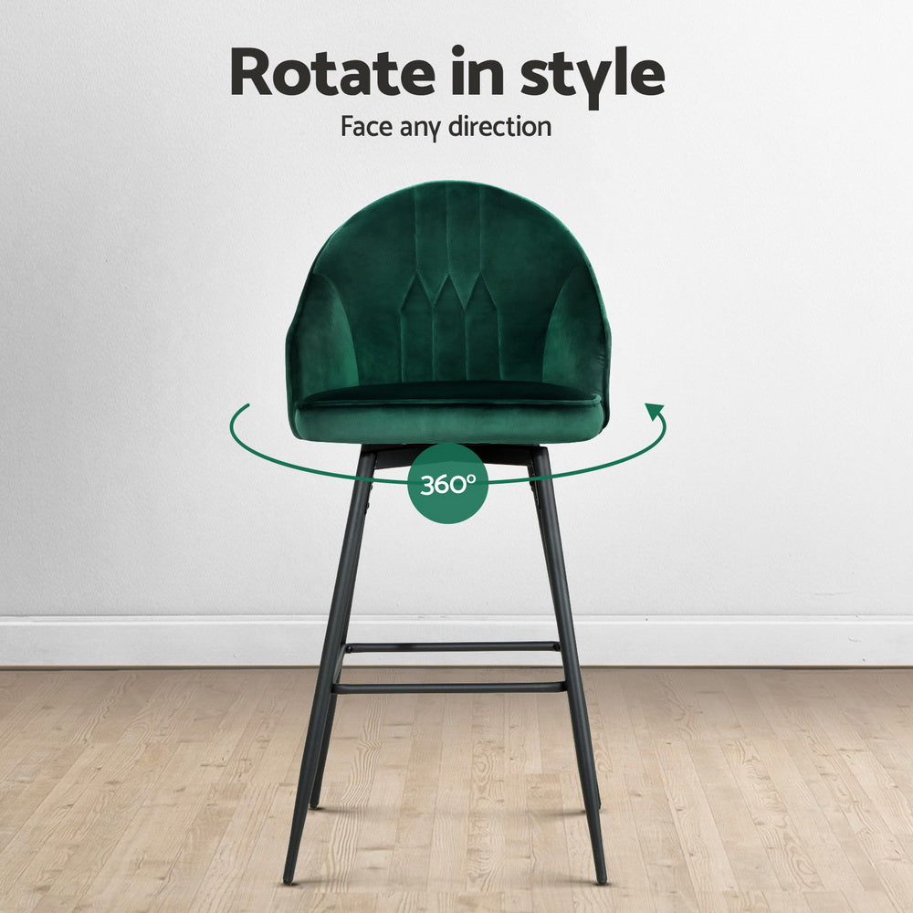Artiss 4x Bar Stools Velvet Swivel Metal Legs Green-Furniture > Bar Stools & Chairs > Massage Chairs-PEROZ Accessories