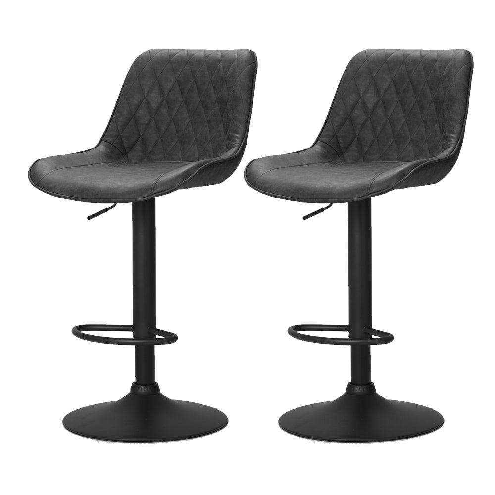 Artiss 2x Bar Stools Gas Lift Vintage Leather Black-Bar Stools-PEROZ Accessories