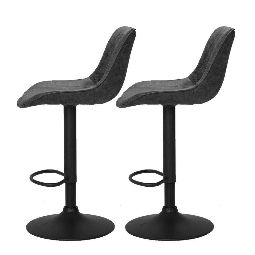 Artiss 2x Bar Stools Gas Lift Vintage Leather Black-Bar Stools-PEROZ Accessories