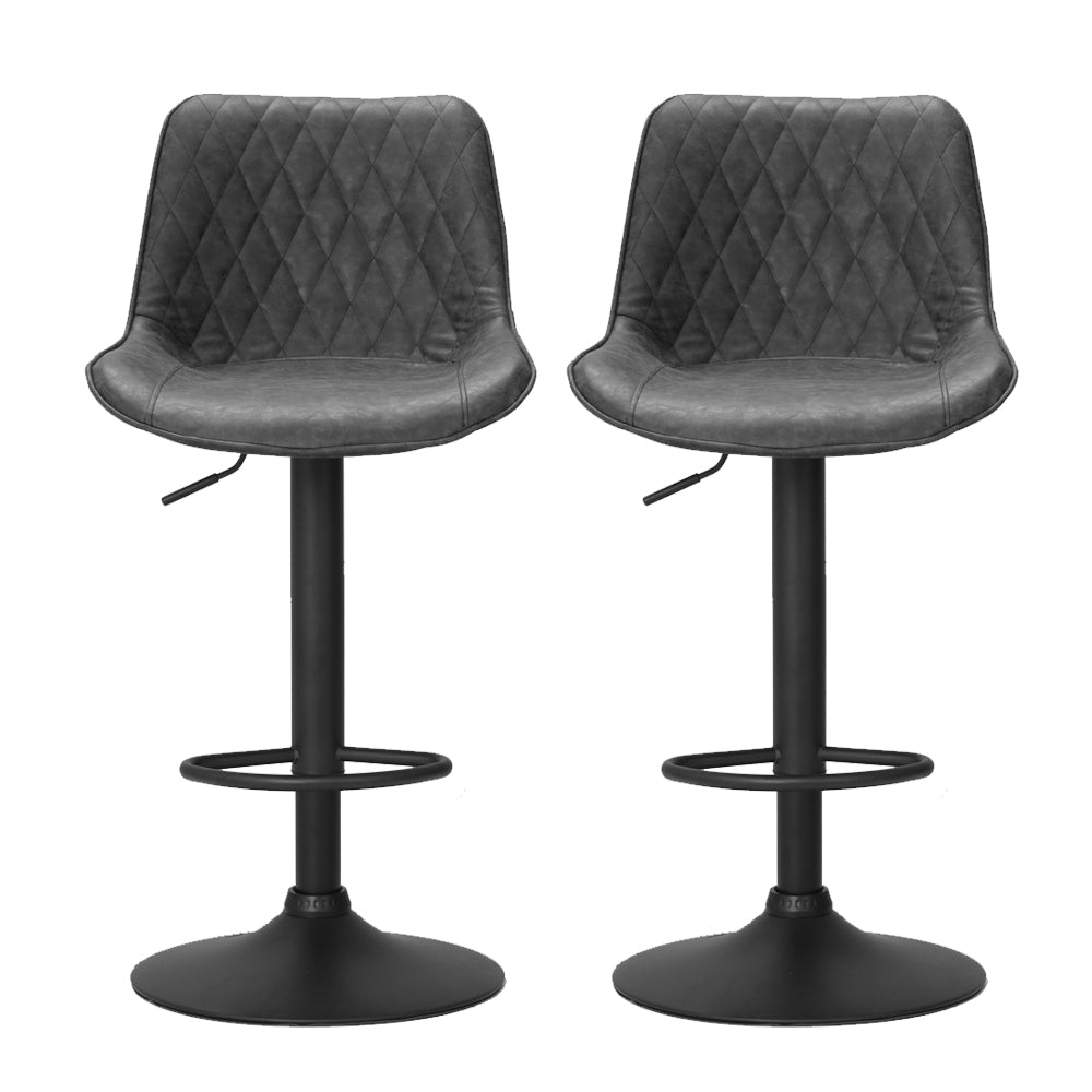 Artiss 2x Bar Stools Gas Lift Vintage Leather Black-Bar Stools-PEROZ Accessories