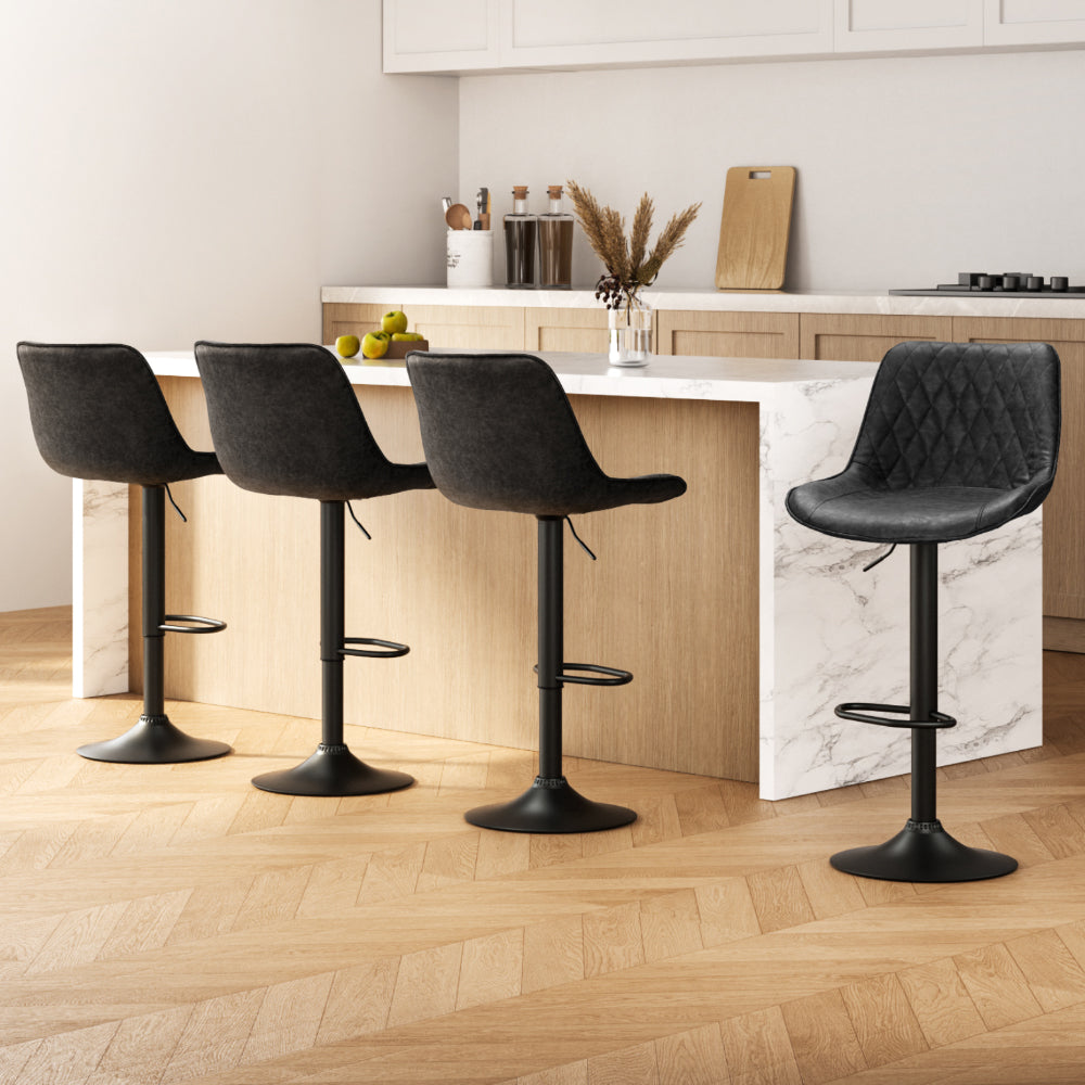 Artiss 4x Bar Stools Gas Lift Vintage Leather Black-Furniture > Bar Stools & Chairs > Massage Chairs-PEROZ Accessories