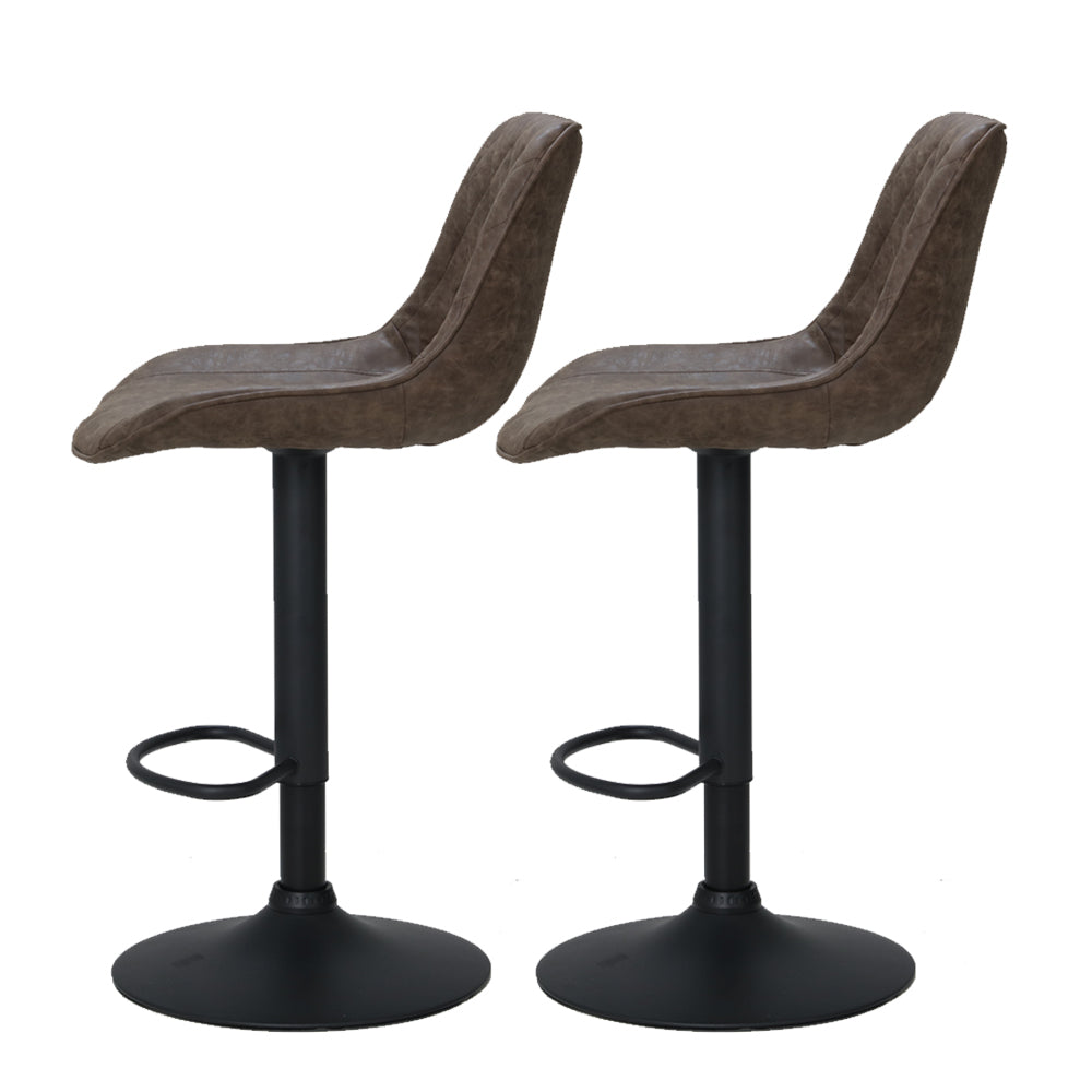 Artiss 2x Bar Stools Gas Lift Vintage Leather Brown-Bar Stools-PEROZ Accessories