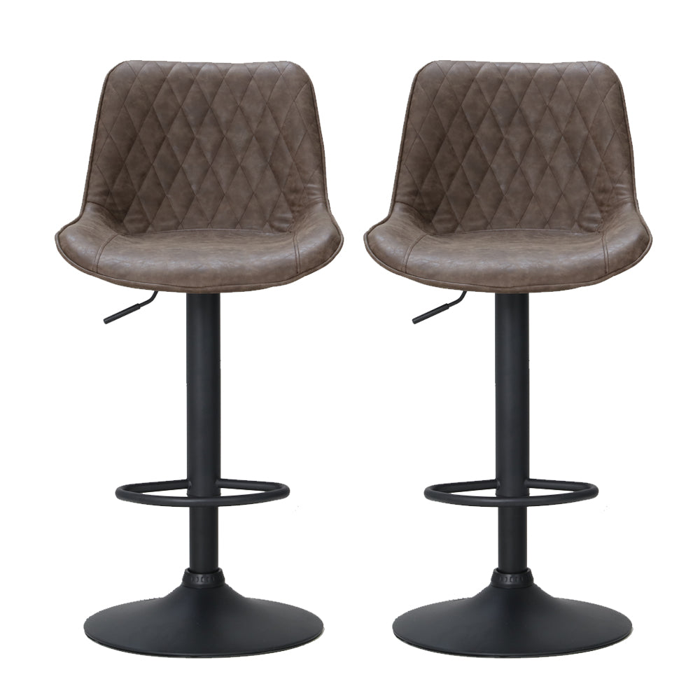 Artiss 2x Bar Stools Gas Lift Vintage Leather Brown-Bar Stools-PEROZ Accessories