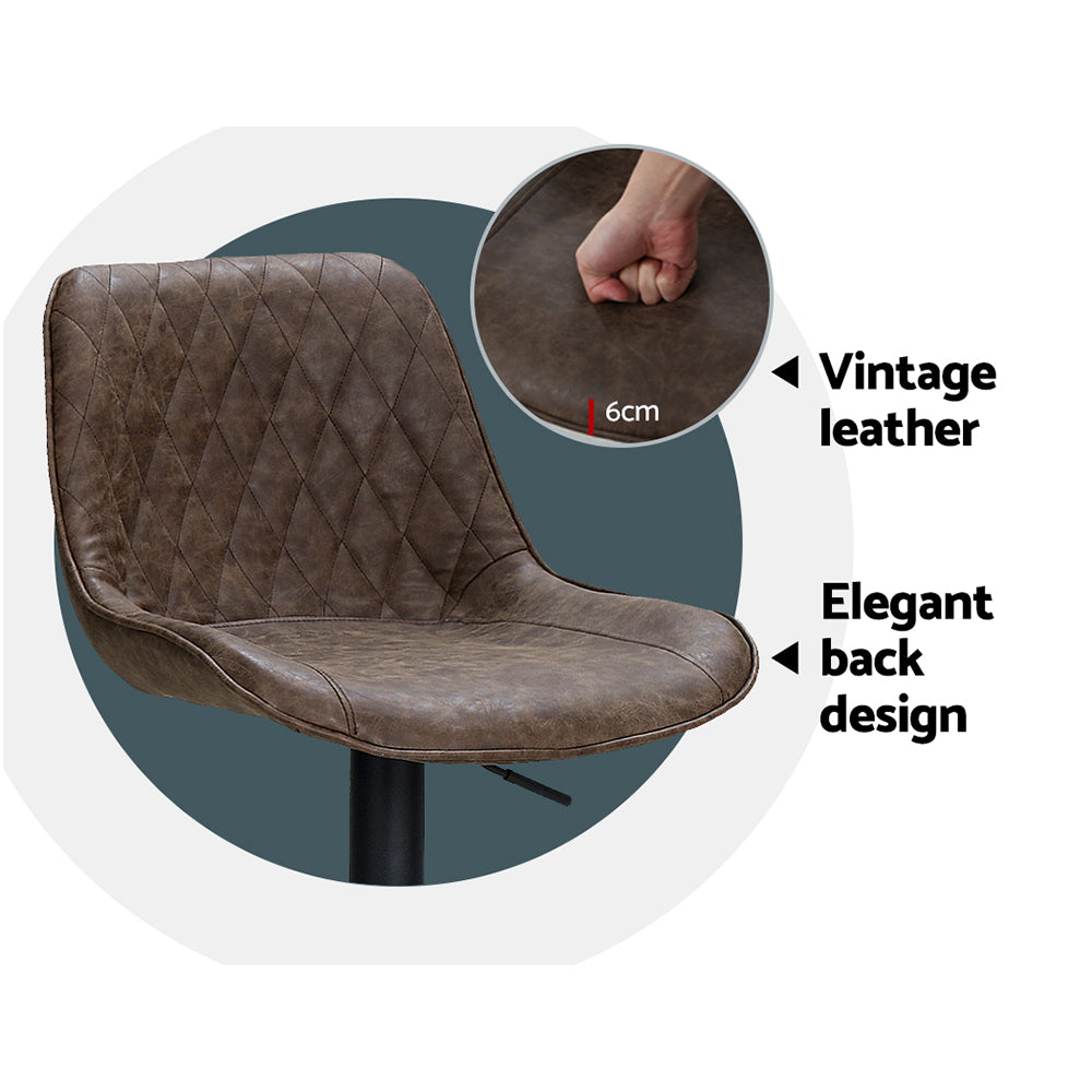 Artiss 2x Bar Stools Gas Lift Vintage Leather Brown-Bar Stools-PEROZ Accessories