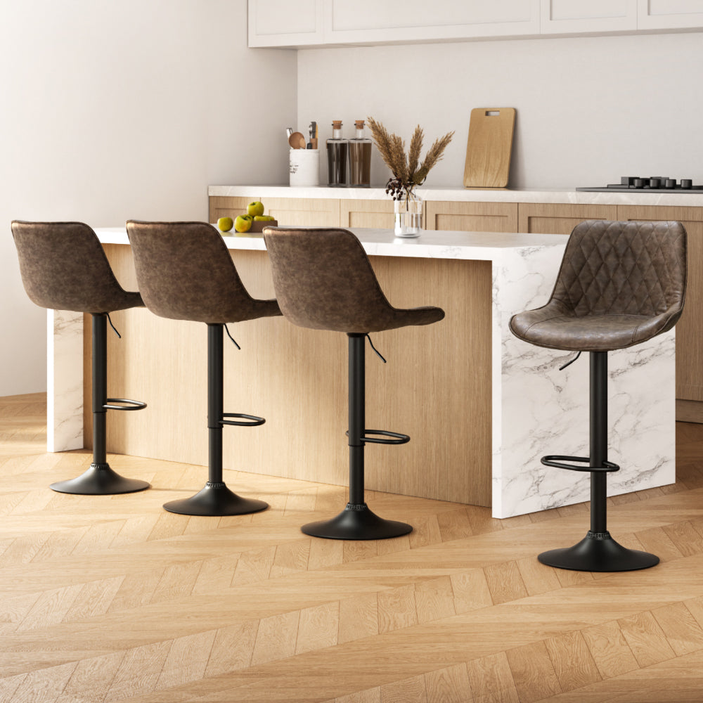 Artiss 4x Bar Stools Gas Lift Vintage Leather Brown-Furniture > Bar Stools & Chairs > Massage Chairs-PEROZ Accessories