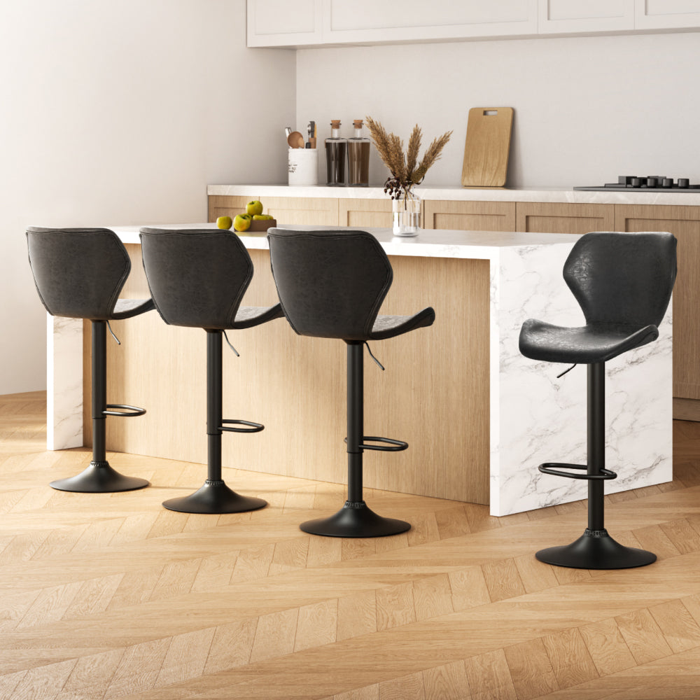 Artiss 4x Bar Stools Vintage Leather Gas Lift Black-Furniture > Bar Stools & Chairs > Massage Chairs-PEROZ Accessories
