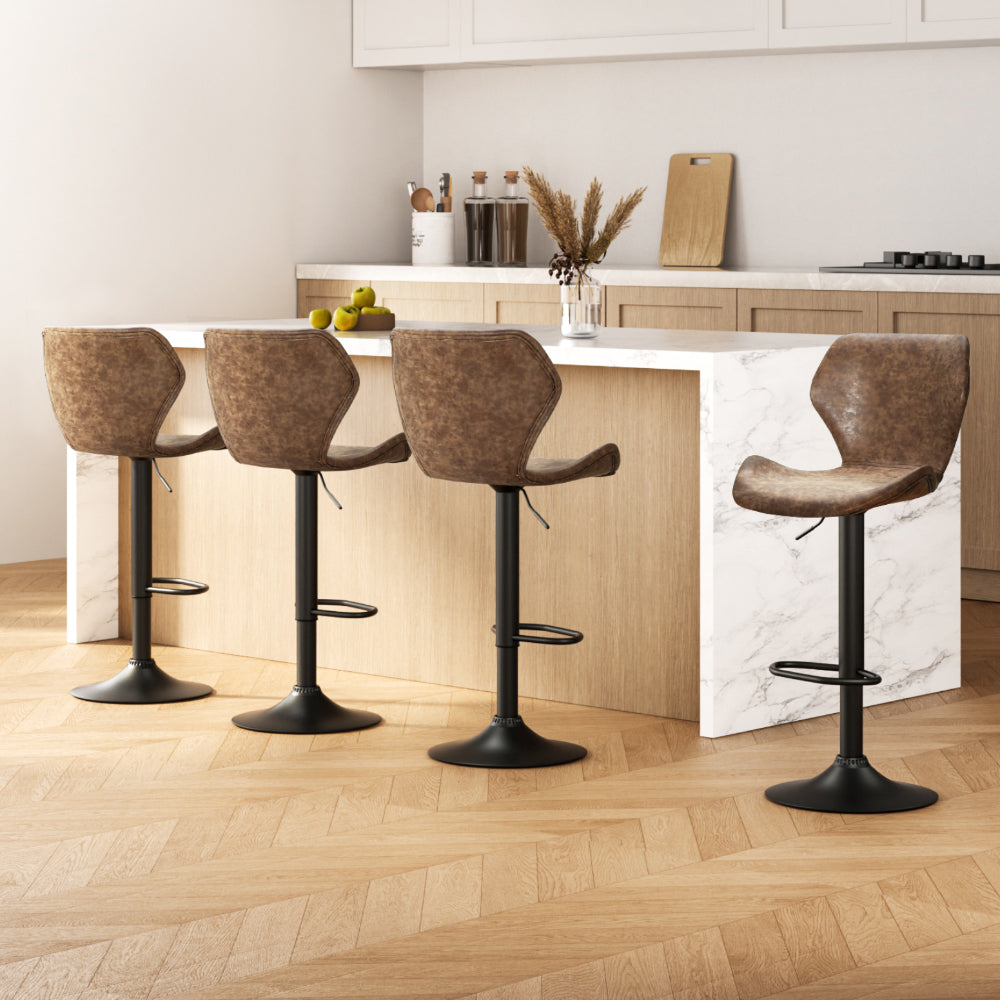 Artiss 4x Bar Stools Vintage Leather Gas Lift Brown-Furniture > Bar Stools & Chairs > Massage Chairs-PEROZ Accessories
