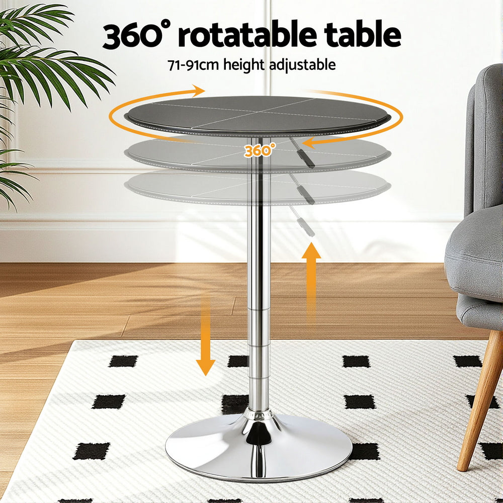 Artiss Bar Table Round Swivel Height Adjustable 62cm Modern PVC Leather Black-Furniture > Bar Stools & Chairs > Table & Bar Stools-PEROZ Accessories