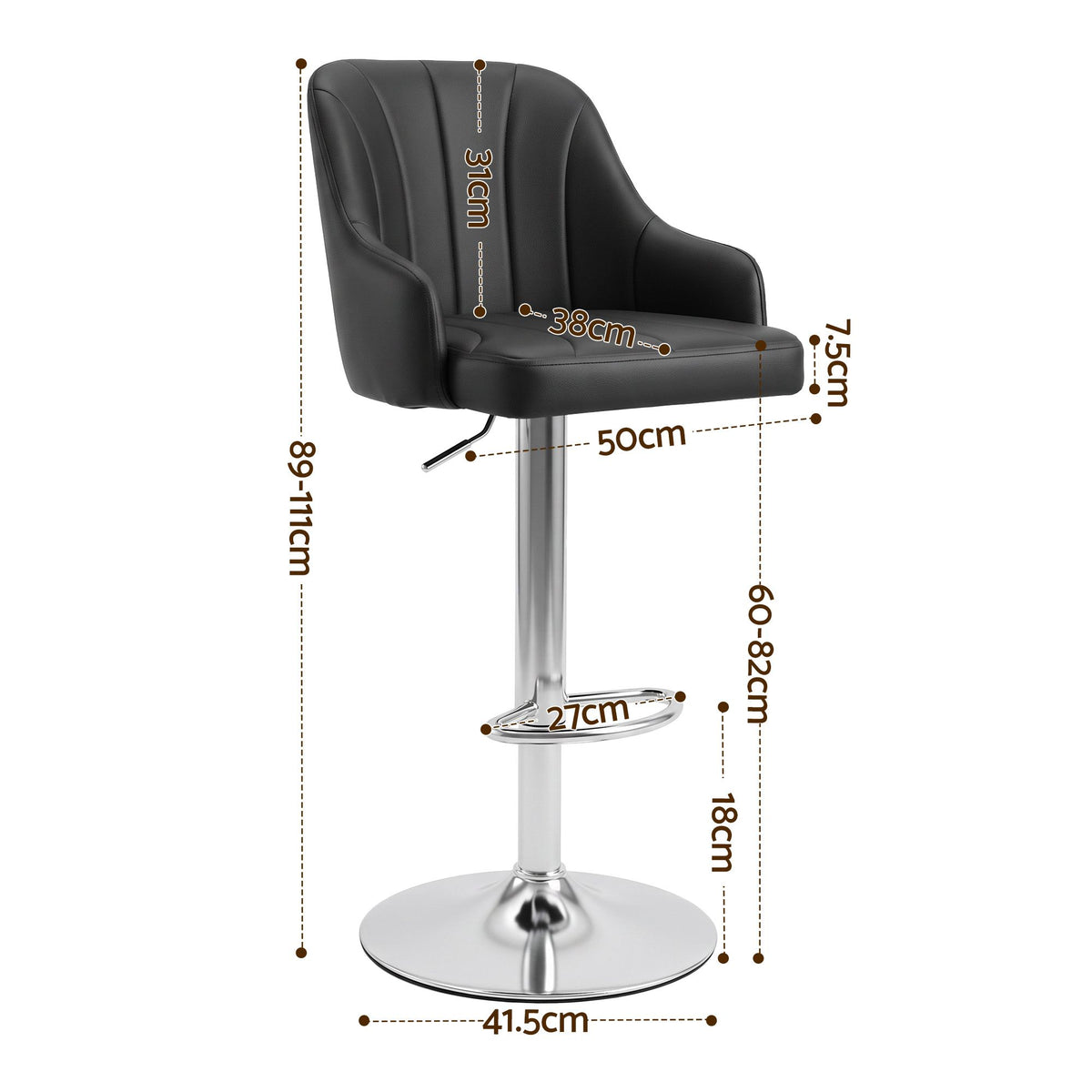 Artiss Bar Stool X4 Gas Lift Adjustable Curved Striped Backrest PU Leather Black