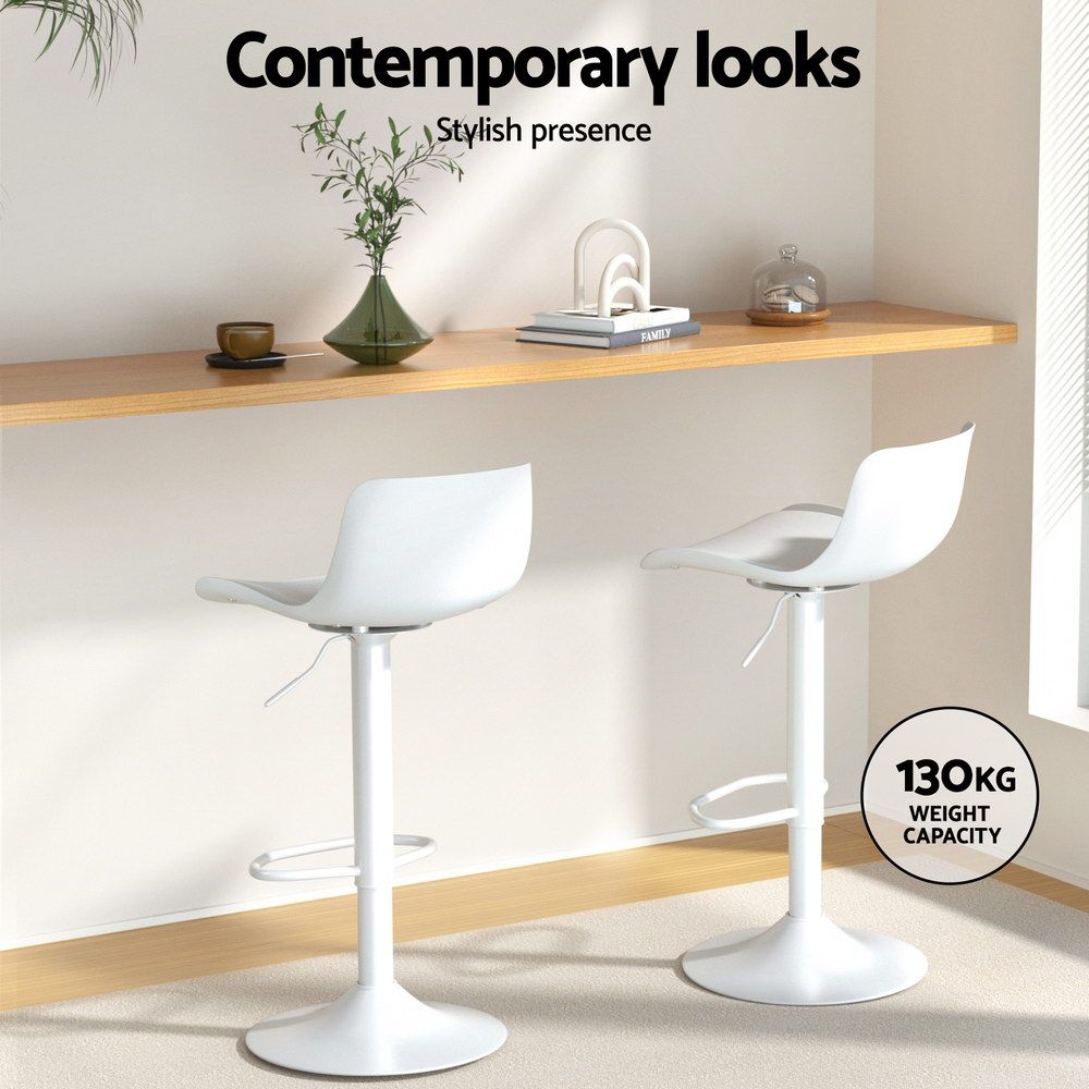 Artiss Bar Stools Kitchen Swivel Gas Lift Stool Leather Dining Chairs White x2-Furniture > Bar Stools & Chairs-PEROZ Accessories