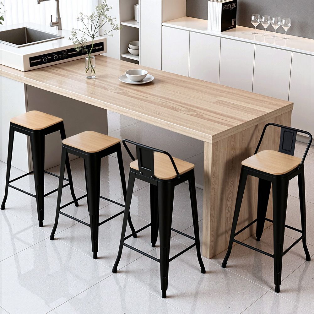 Artiss Metal Bar Stools Set of 4 Counter Height Barstools 77cm Seat Height w/ Removable Back-Furniture > Bar Stools & Chairs > Table & Bar Stools-PEROZ Accessories