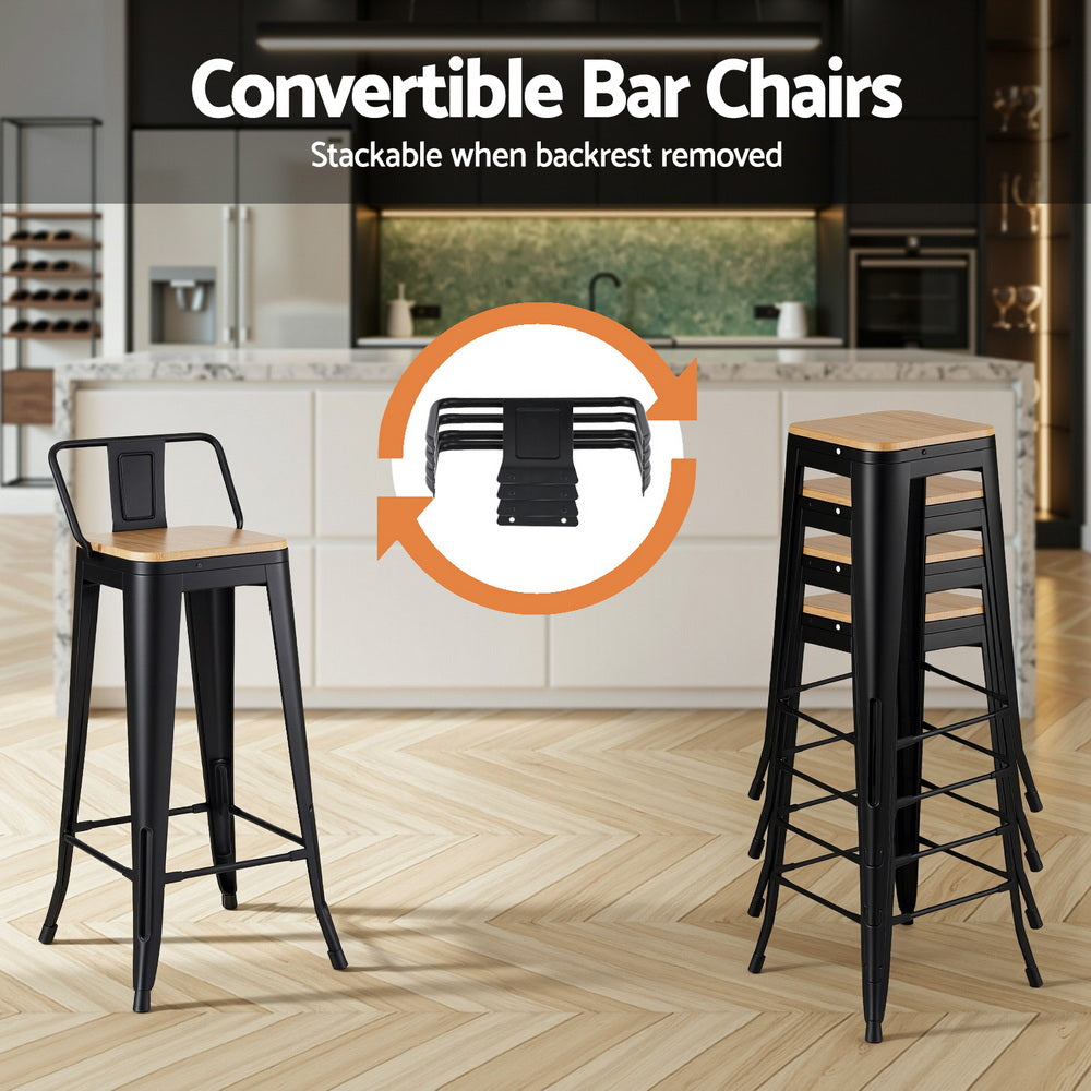 Artiss 4x Bar Stools Kitchen Counter High Chair Dining Stackable Metal Black-Furniture > Bar Stools & Chairs > Table & Bar Stools-PEROZ Accessories