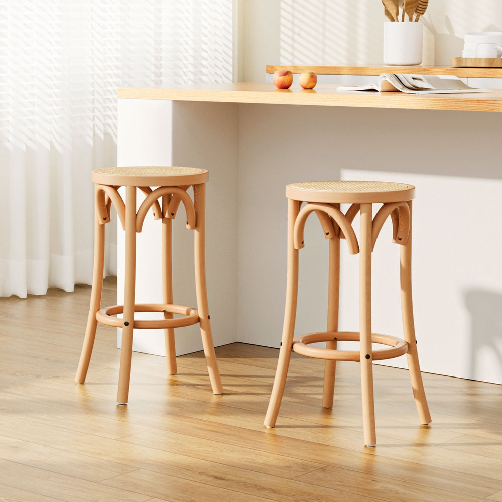 Artiss 2x Bar Stoosl Rattan Seat Wooden-Furniture > Bar Stools & Chairs-PEROZ Accessories