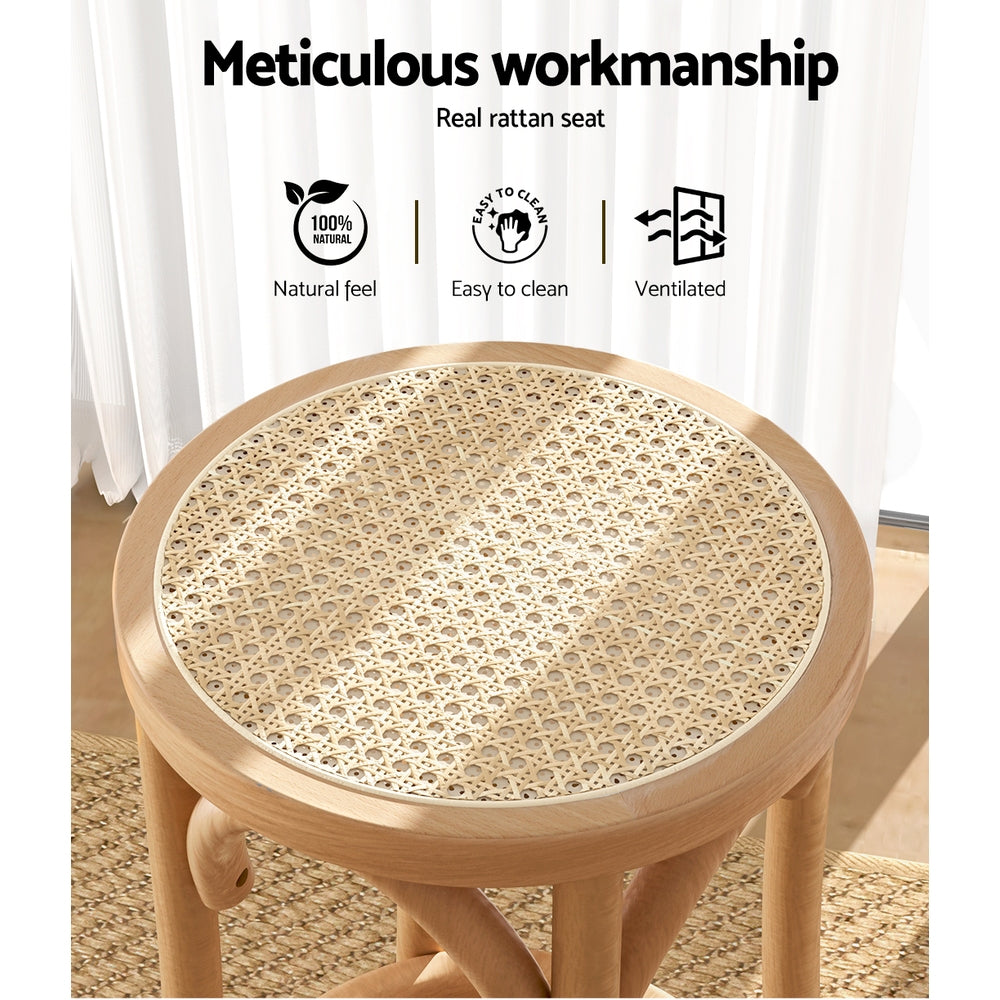 Artiss 2x Bar Stoosl Rattan Seat Wooden-Furniture > Bar Stools & Chairs-PEROZ Accessories
