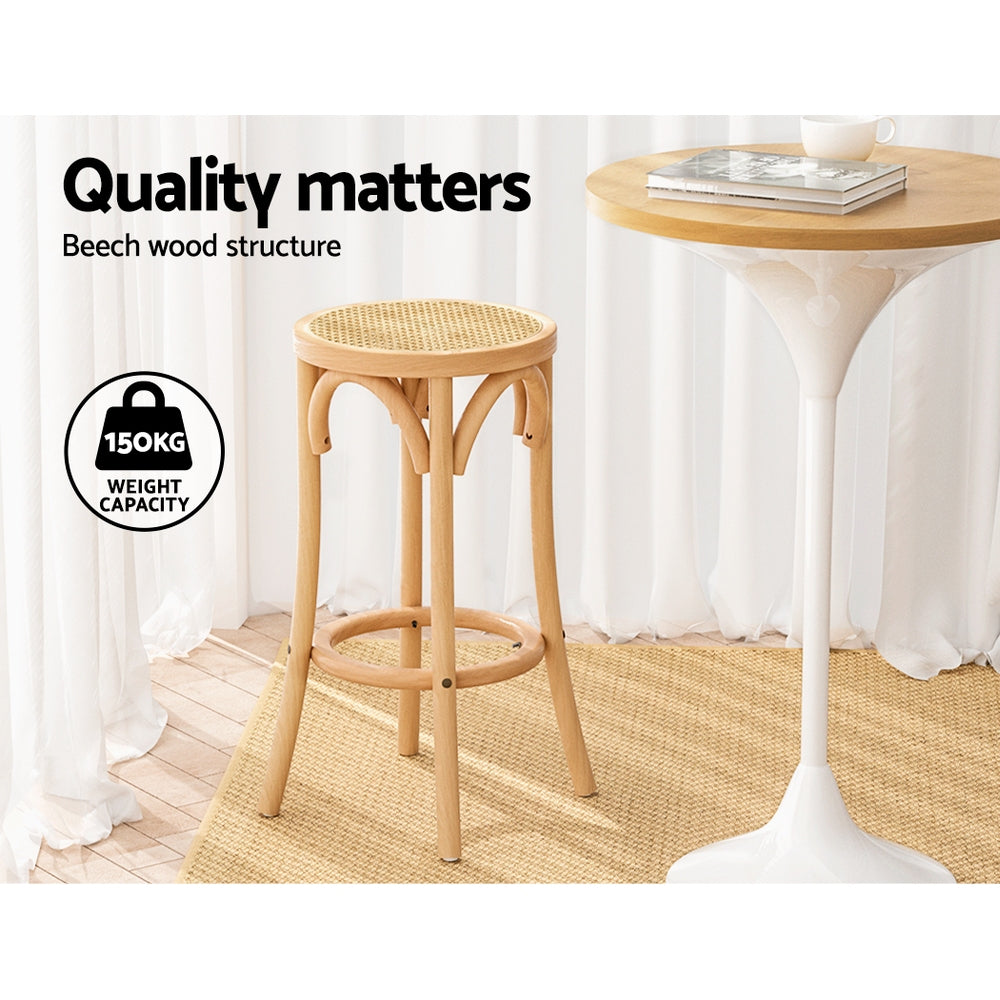 Artiss 2x Bar Stoosl Rattan Seat Wooden-Furniture > Bar Stools & Chairs-PEROZ Accessories