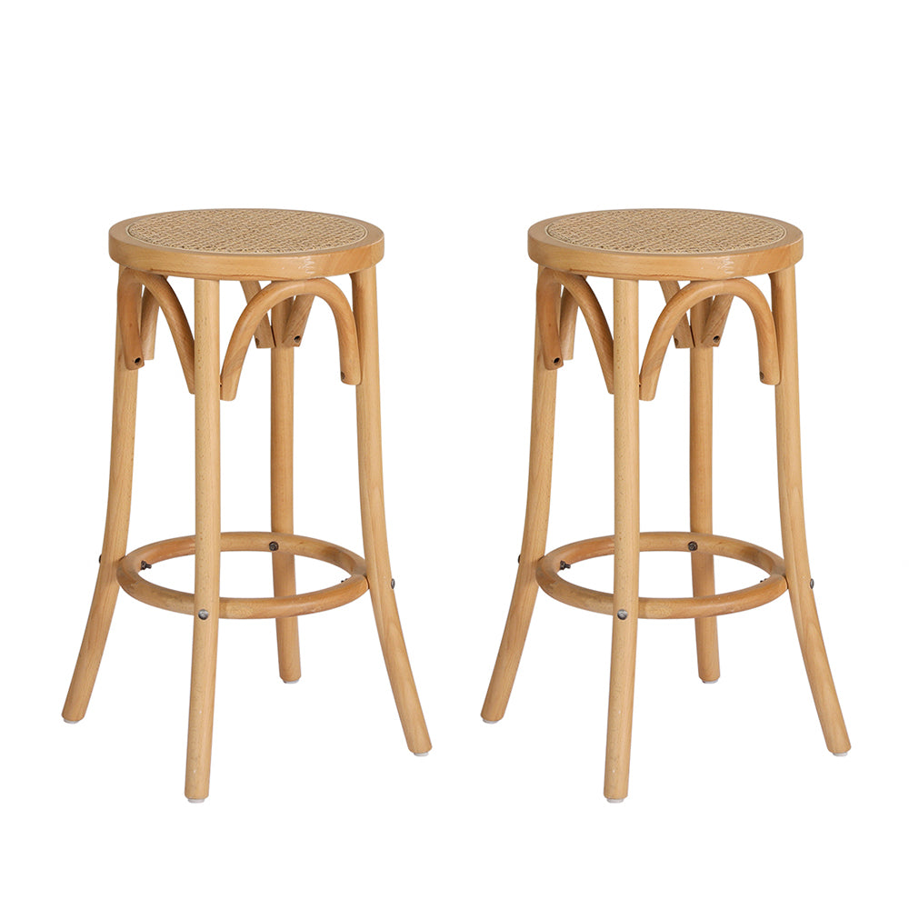 Artiss 2x Bar Stoosl Rattan Seat Wooden-Furniture > Bar Stools & Chairs-PEROZ Accessories