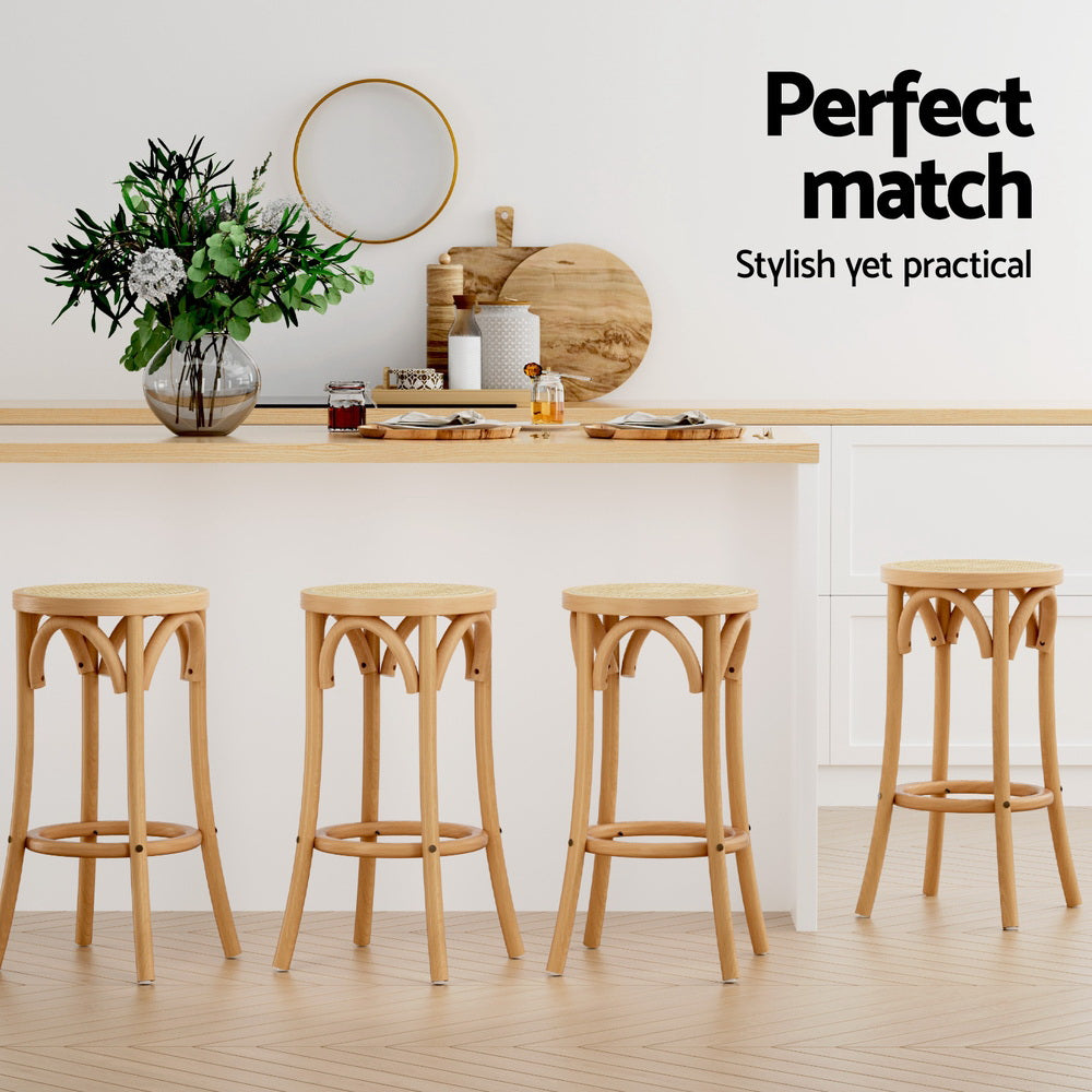 Artiss 4x Bar Stoosl Rattan Seat Wooden-Furniture > Bar Stools & Chairs > Massage Chairs-PEROZ Accessories