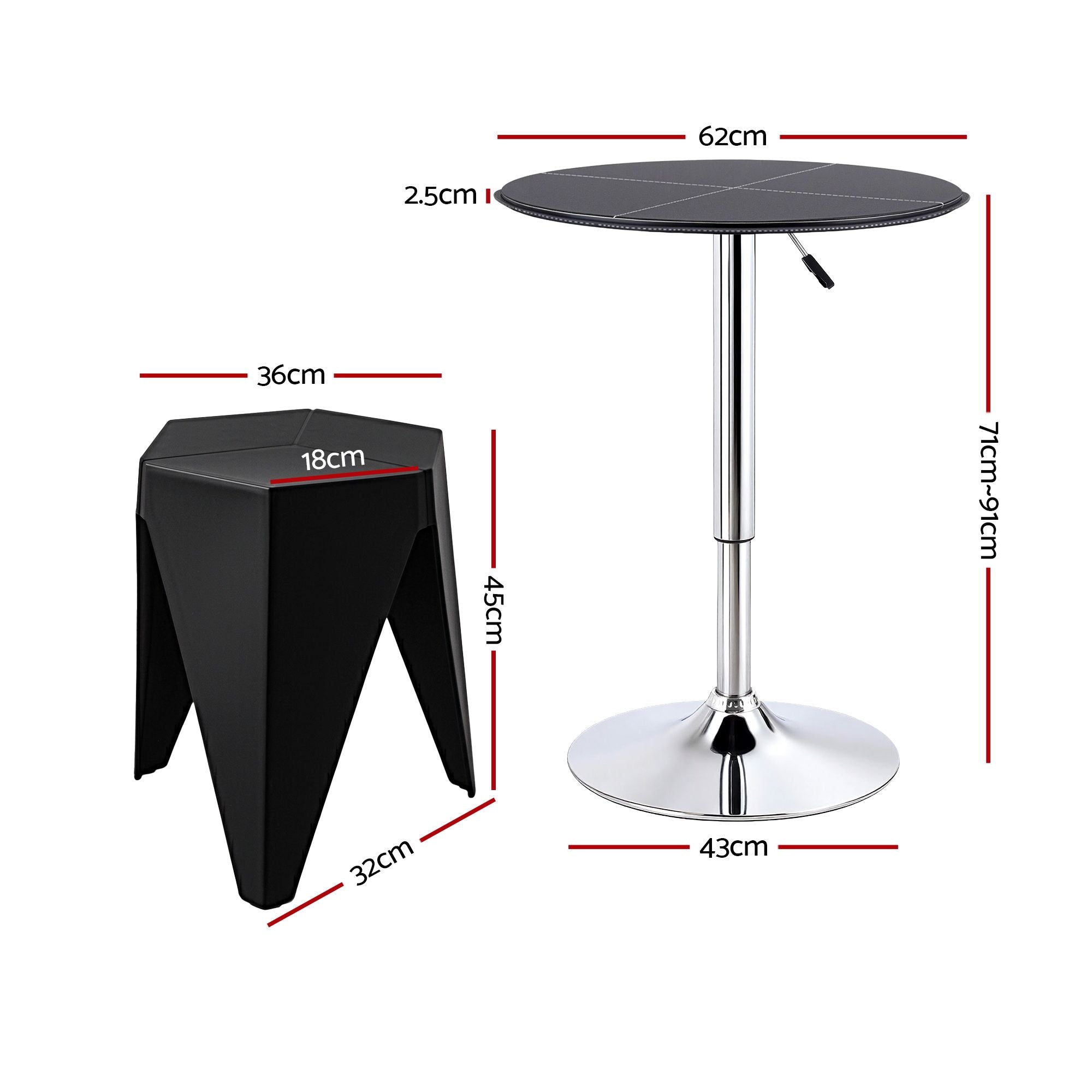 Artiss Bar Stools and Table Set 3PCS Dining Desk Kitchen Chair PVC Leather Black