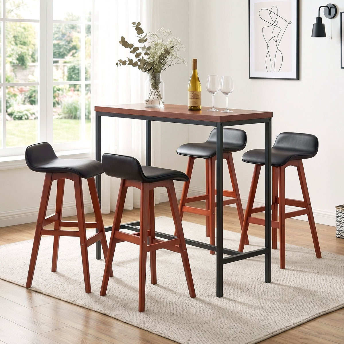 Artiss 5Pcs Bar Table and Stools Set Dining Desk Kitchen Chairs Cafe Pub Wood-Furniture > Dining > Dining Set-PEROZ Accessories