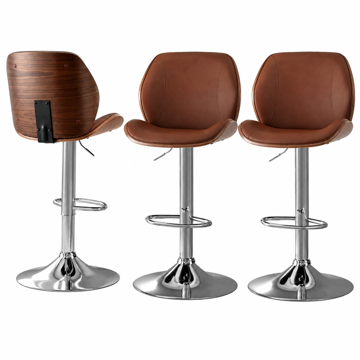 Artiss 3X Bar Stools Bentwood Adjustable Kitchen Counter Chair PU Leather Brown-Furniture > Bar Stools & Chairs > Table & Bar Stools-PEROZ Accessories