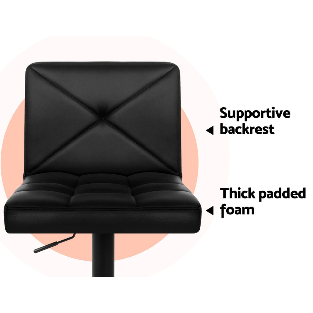 Artiss 2x Bar Stools Kitchen Dining Chairs Gas Lift Stool Leather Black-Furniture > Bar Stools & Chairs-PEROZ Accessories