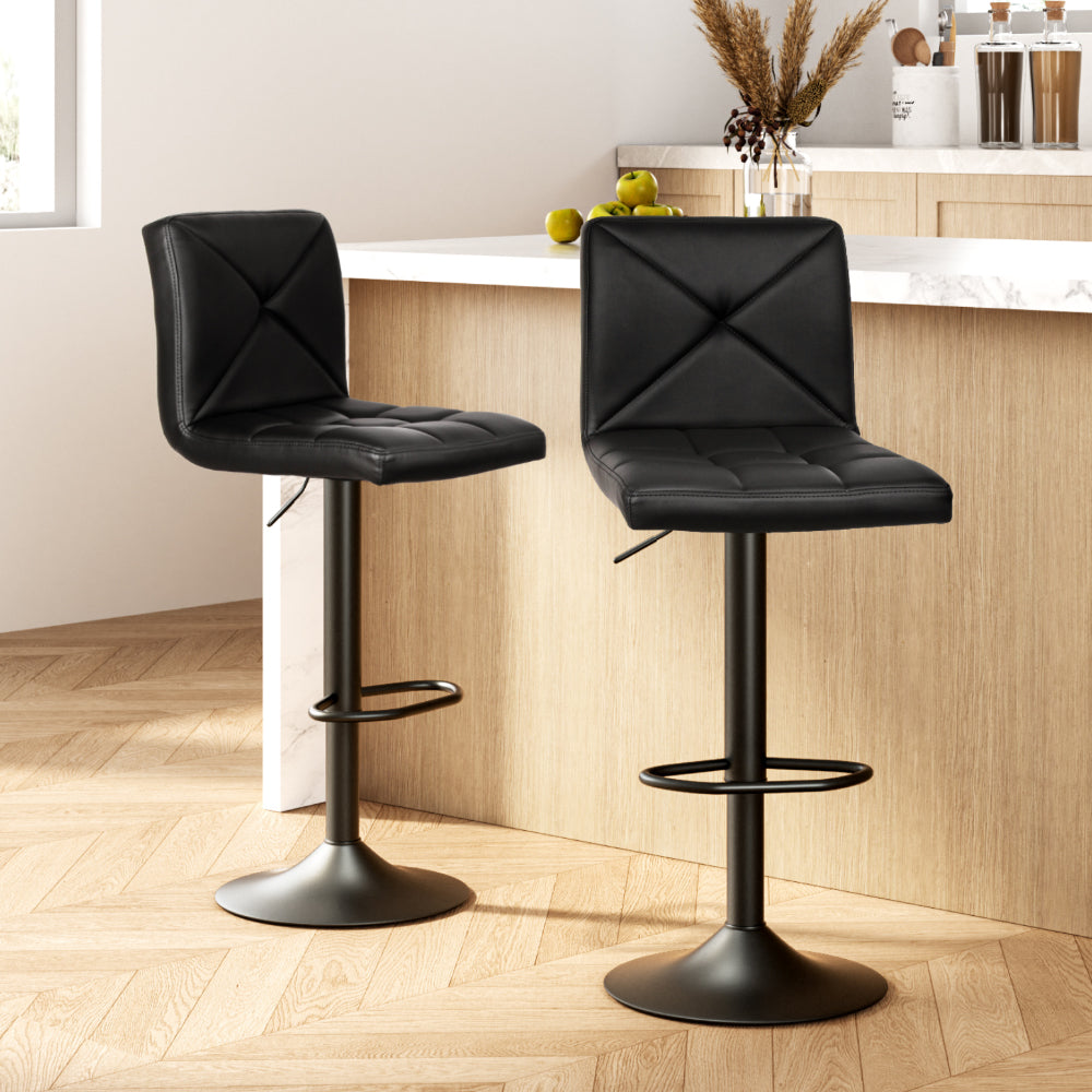 Artiss 2x Bar Stools Kitchen Dining Chairs Gas Lift Stool Leather Black-Furniture > Bar Stools & Chairs-PEROZ Accessories