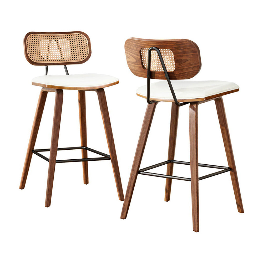 2x Artiss Bar Stools Kitchen Counter Rattan Chairs PU Leather Padding-Furniture > Bar Stools & Chairs > Table & Bar Stools-PEROZ Accessories