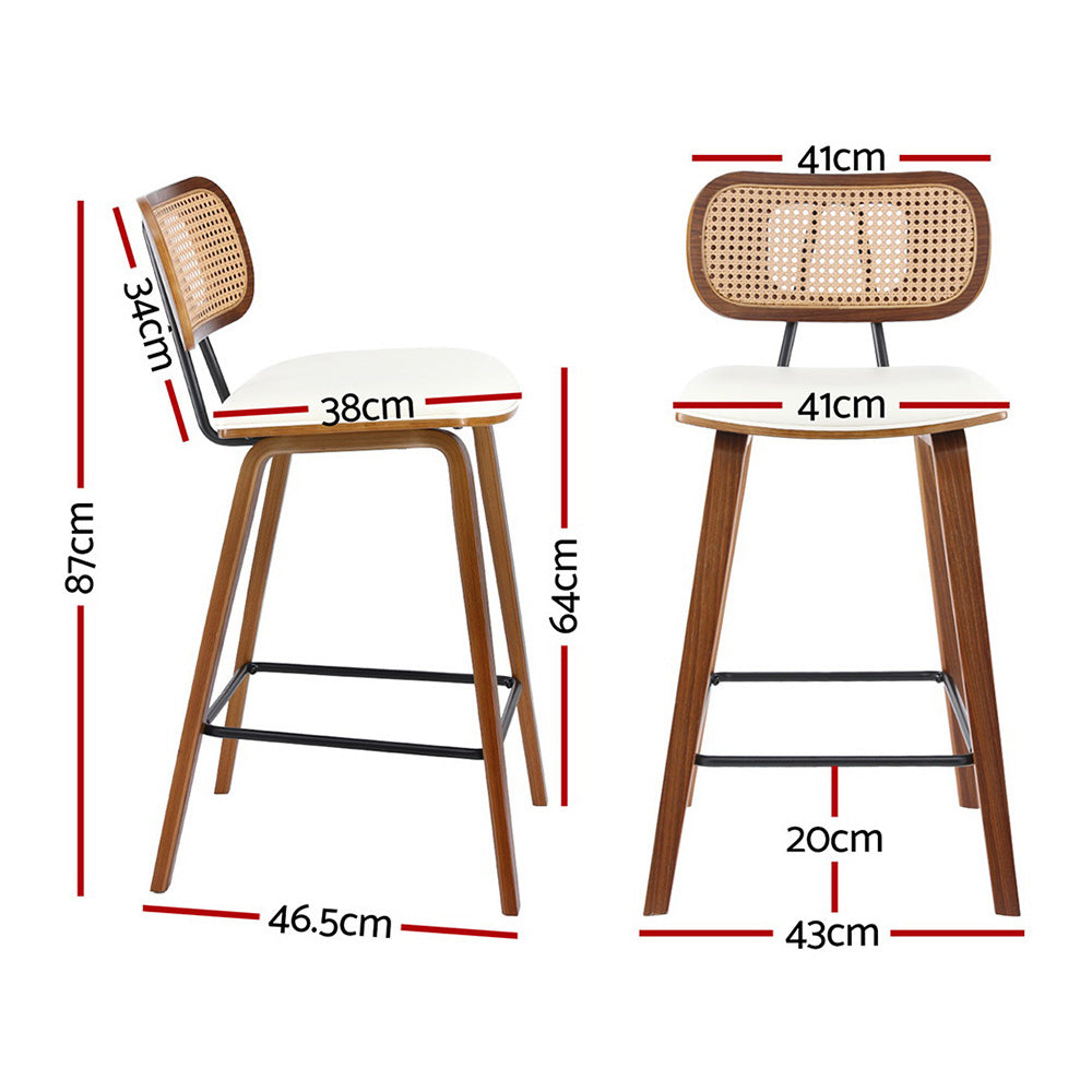 2x Artiss Bar Stools Kitchen Counter Rattan Chairs PU Leather Padding-Furniture > Bar Stools & Chairs > Table & Bar Stools-PEROZ Accessories