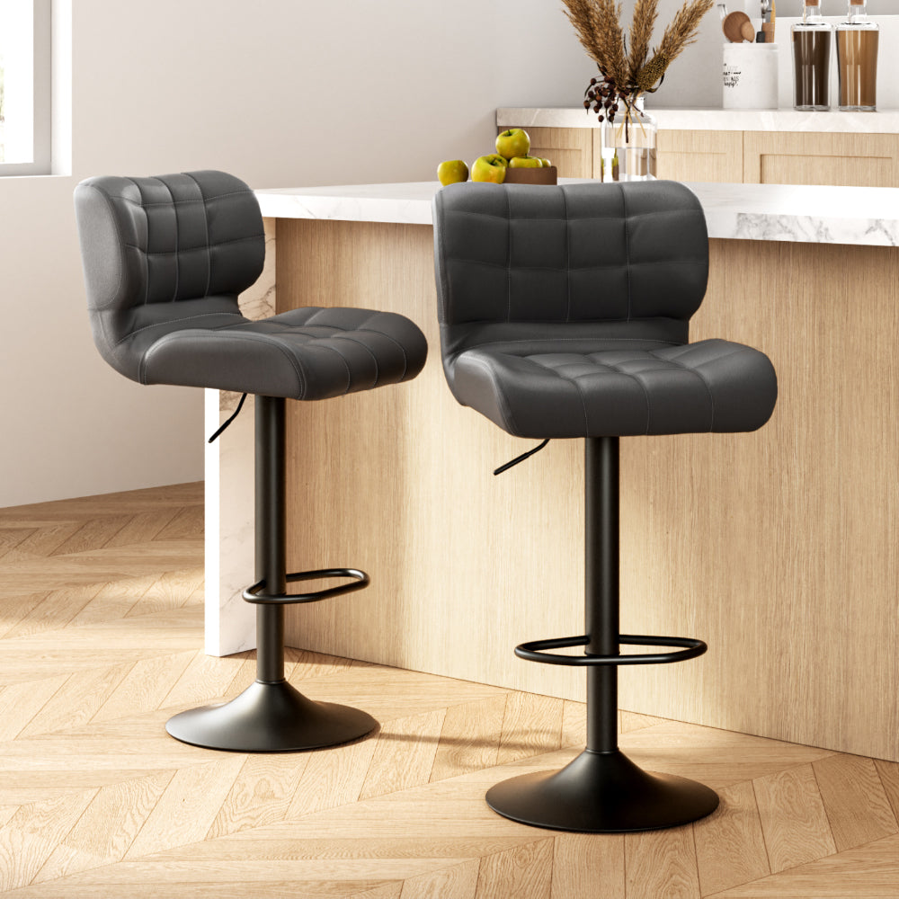 Artiss 2x Bar Stools Gas Lift Leather Padded Grey-Furniture > Bar Stools & Chairs-PEROZ Accessories