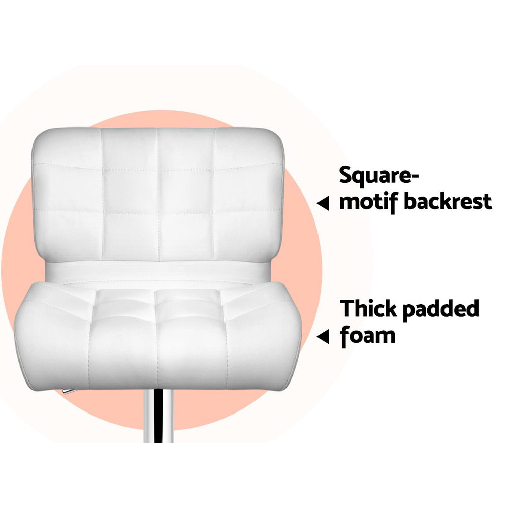 Artiss 2x Bar Stools Gas Lift Leather Padded White-Furniture > Bar Stools & Chairs-PEROZ Accessories