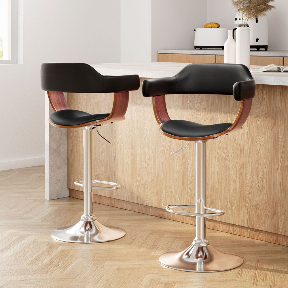 Artiss 2x Bar Stools Gas Lift Leather w/Armrest Black-Furniture > Bar Stools & Chairs-PEROZ Accessories