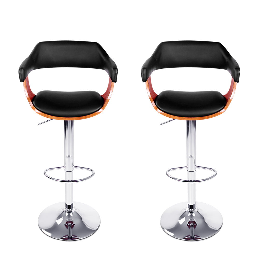 Artiss 2x Bar Stools Gas Lift Leather w/Armrest Black-Furniture > Bar Stools & Chairs-PEROZ Accessories
