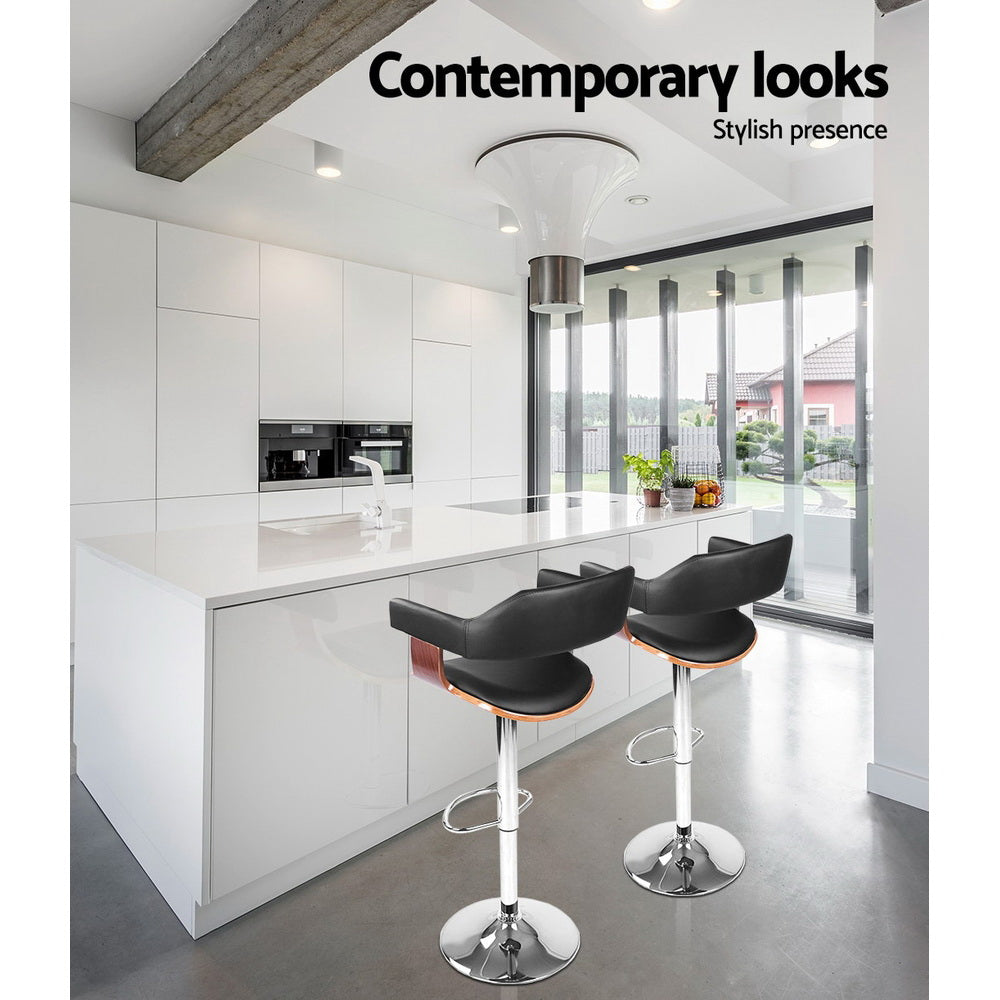 Artiss 2x Bar Stools Gas Lift Leather w/Armrest Black-Furniture > Bar Stools & Chairs-PEROZ Accessories