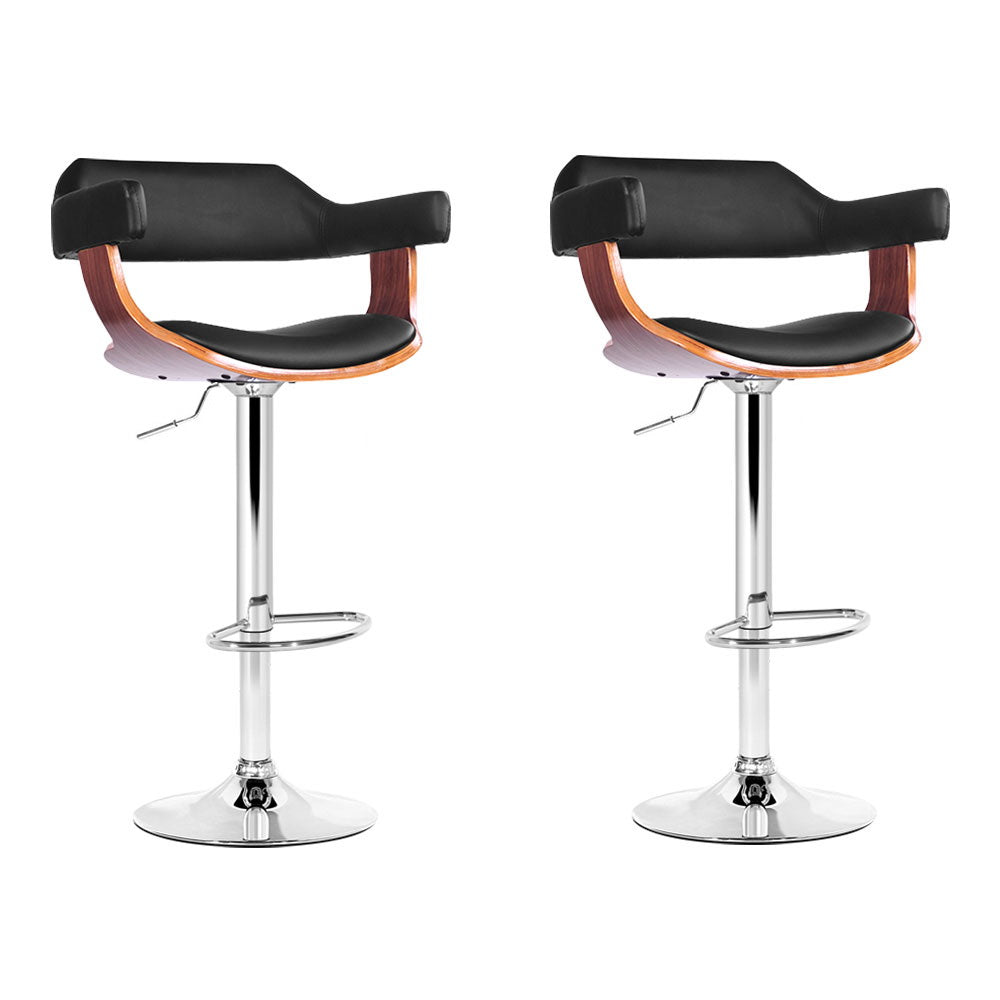 Artiss 2x Bar Stools Gas Lift Leather w/Armrest Black-Furniture > Bar Stools & Chairs-PEROZ Accessories