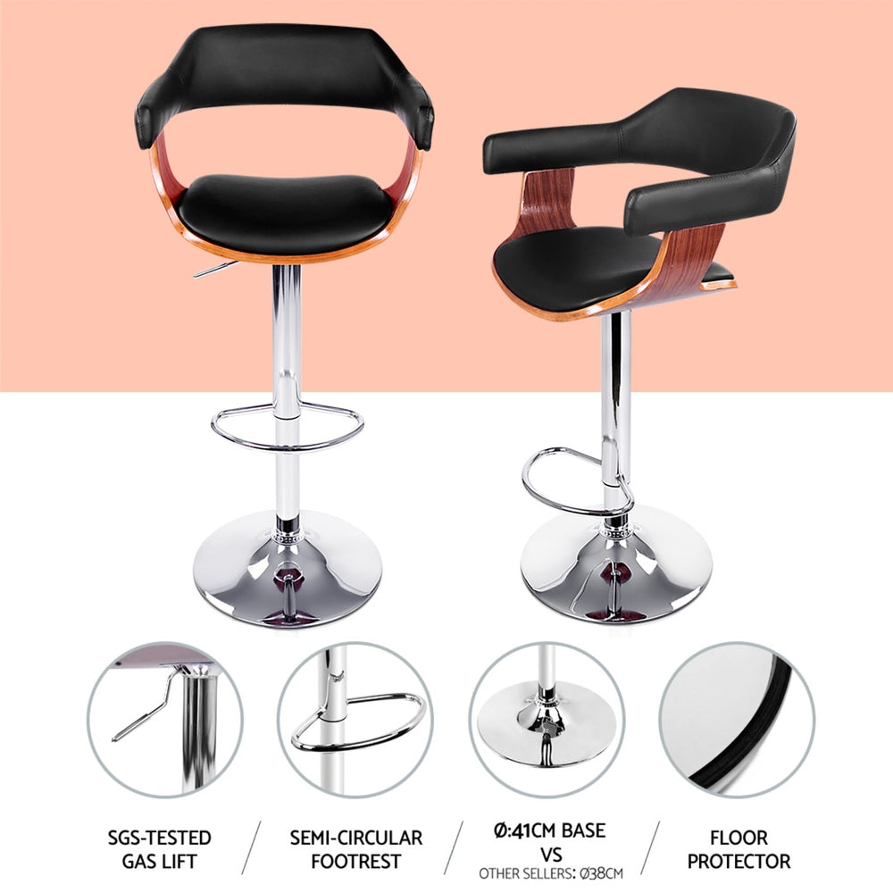 Artiss 4x Bar Stools Gas Lift Leather w/Armrest Black-Furniture > Bar Stools & Chairs > Table & Bar Stools-PEROZ Accessories