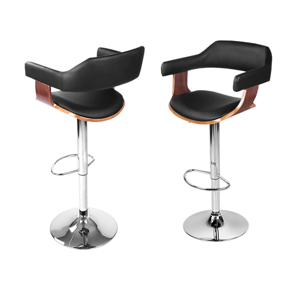 Artiss 4x Bar Stools Gas Lift Leather w/Armrest Black-Furniture > Bar Stools & Chairs > Table & Bar Stools-PEROZ Accessories