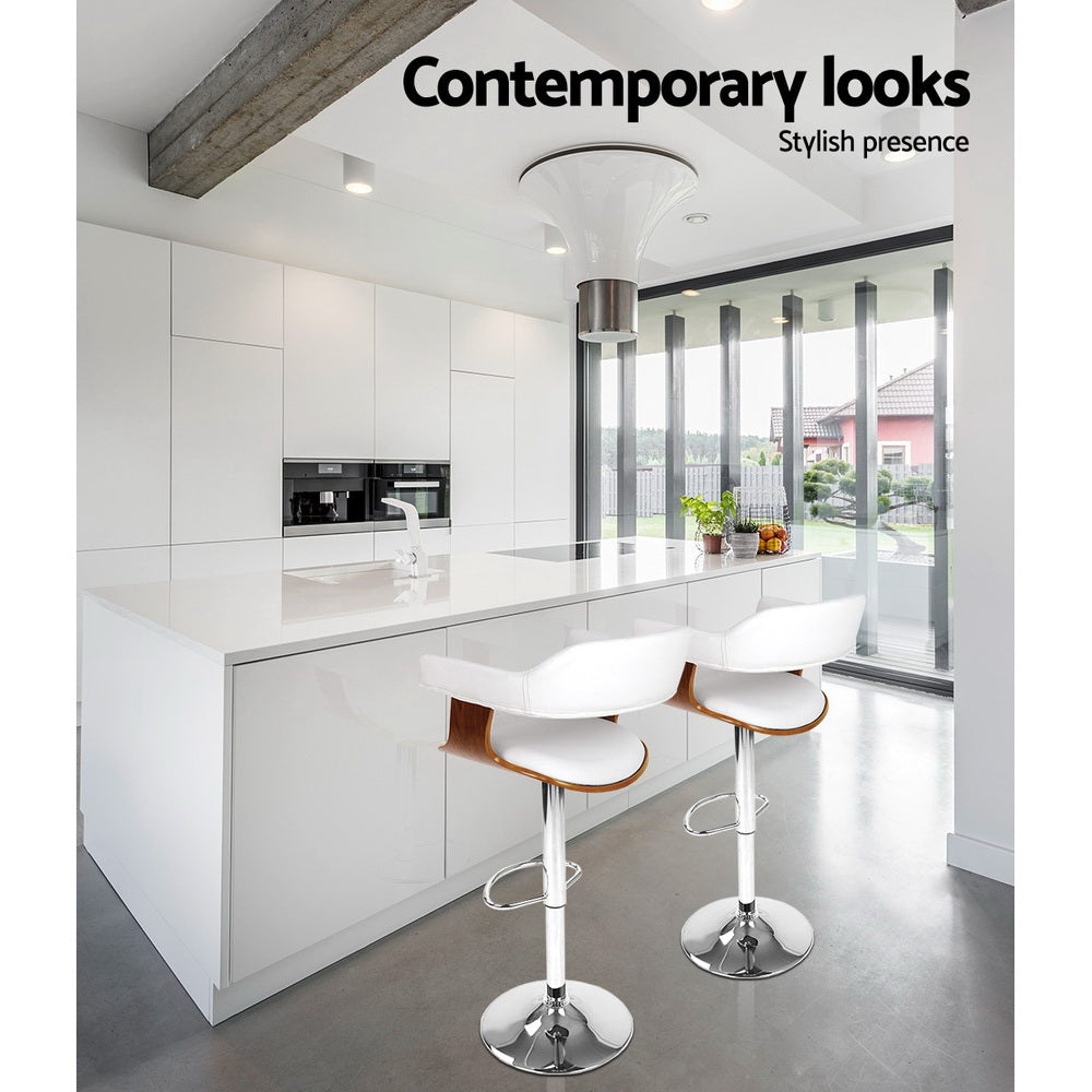 Artiss Bar Stools Gas Lift Leather w/Armrest White-Bar Stools-PEROZ Accessories