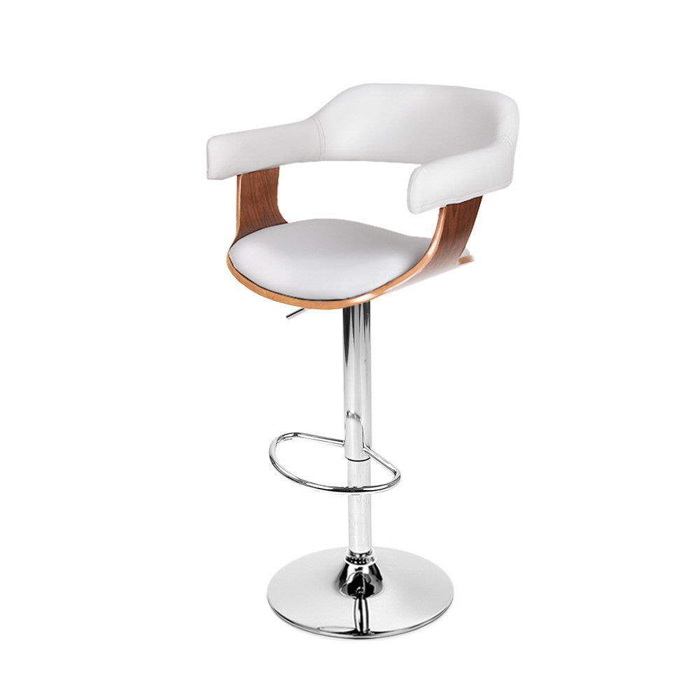Artiss Bar Stools Gas Lift Leather w/Armrest White-Bar Stools-PEROZ Accessories