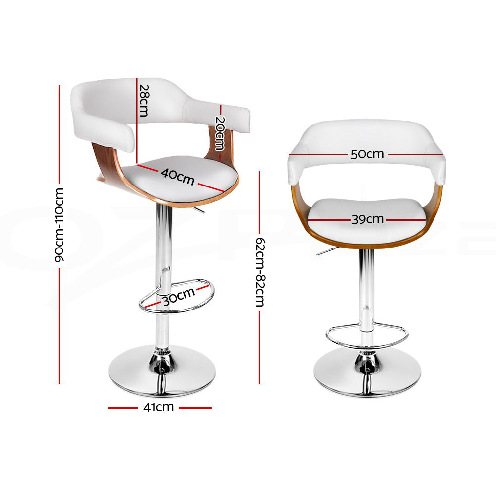 Artiss 2x Bar Stools Gas Lift Leather w/Armrest White-Furniture > Bar Stools & Chairs-PEROZ Accessories