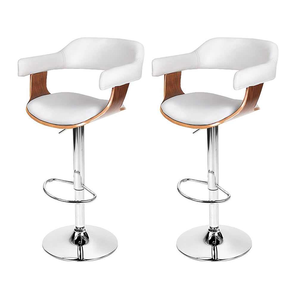 Artiss 2x Bar Stools Gas Lift Leather w/Armrest White-Furniture > Bar Stools & Chairs-PEROZ Accessories