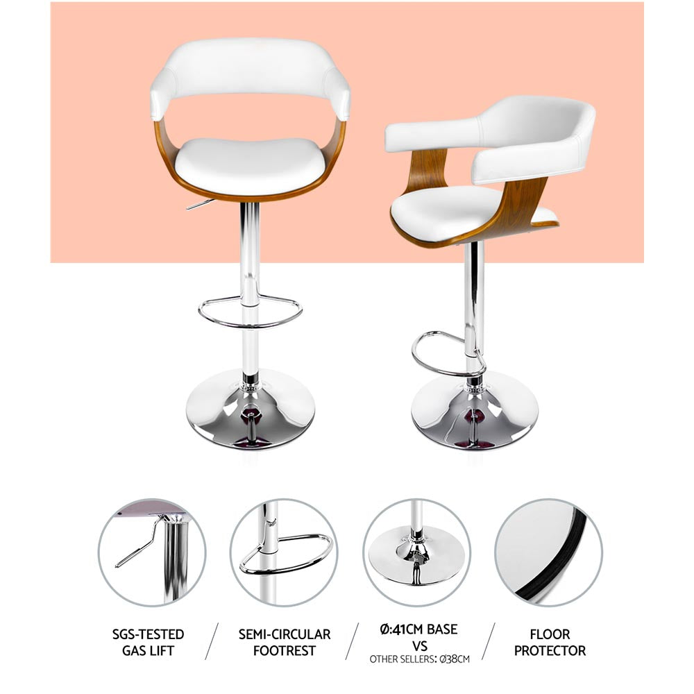 Artiss 2x Bar Stools Gas Lift Leather w/Armrest White-Furniture > Bar Stools & Chairs-PEROZ Accessories