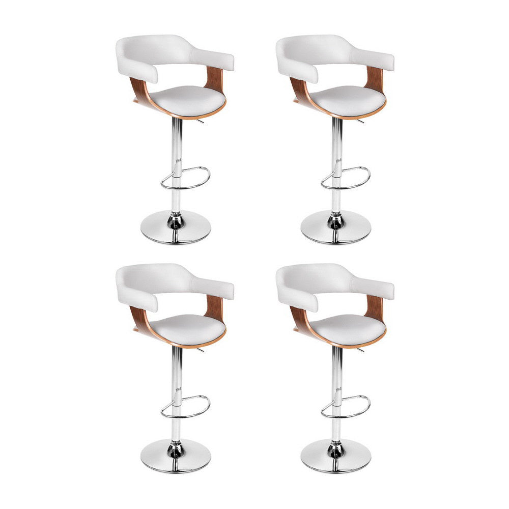 4x Artiss Bar Stools Gas Lift Leather with Armrest White-Furniture > Bar Stools & Chairs > Table & Bar Stools-PEROZ Accessories