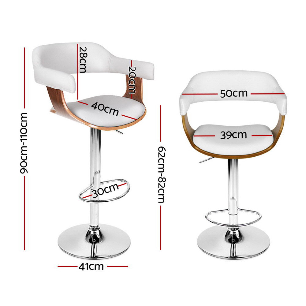 4x Artiss Bar Stools Gas Lift Leather with Armrest White-Furniture > Bar Stools & Chairs > Table & Bar Stools-PEROZ Accessories