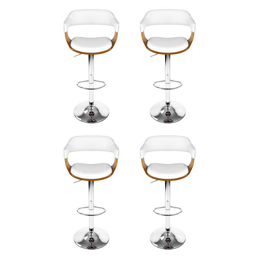 4x Artiss Bar Stools Gas Lift Leather with Armrest White-Furniture > Bar Stools & Chairs > Table & Bar Stools-PEROZ Accessories