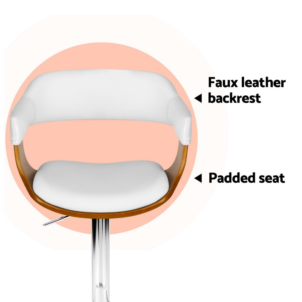 4x Artiss Bar Stools Gas Lift Leather with Armrest White-Furniture > Bar Stools & Chairs > Table & Bar Stools-PEROZ Accessories