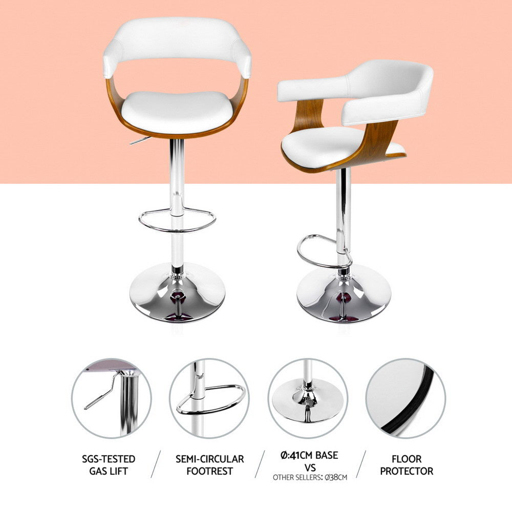 4x Artiss Bar Stools Gas Lift Leather with Armrest White-Furniture > Bar Stools & Chairs > Table & Bar Stools-PEROZ Accessories