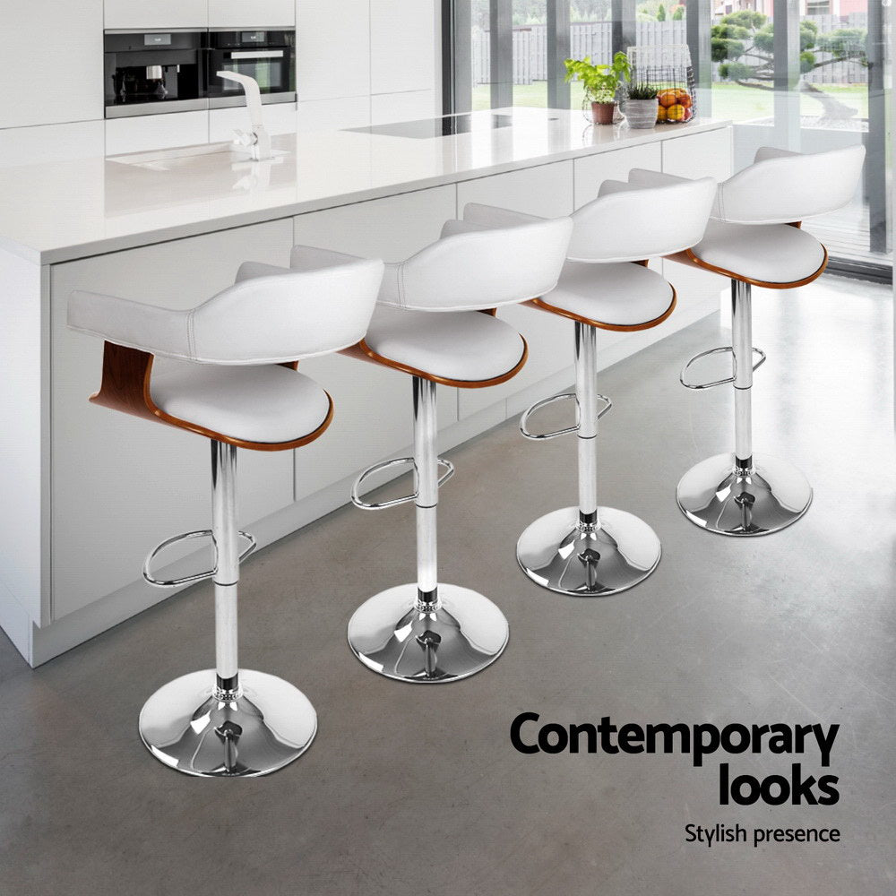 4x Artiss Bar Stools Gas Lift Leather with Armrest White-Furniture > Bar Stools & Chairs > Table & Bar Stools-PEROZ Accessories