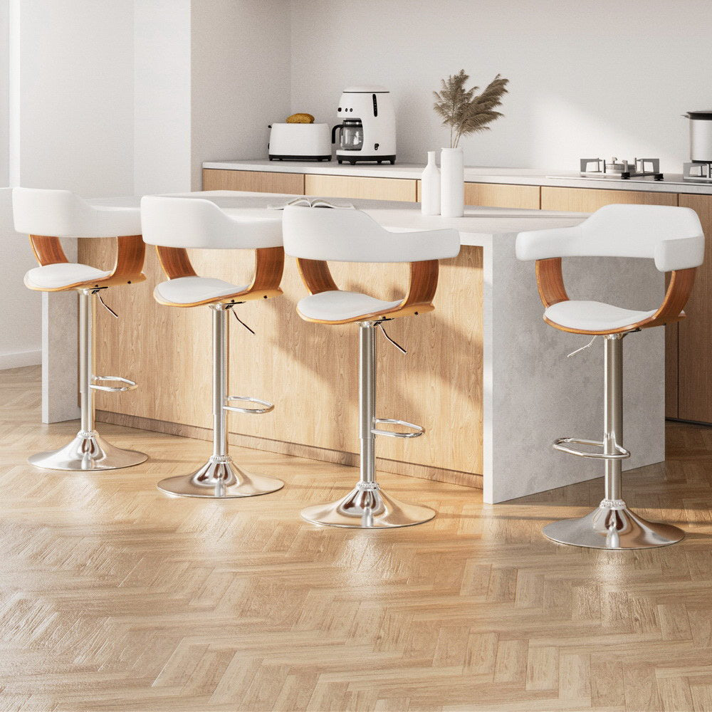 4x Artiss Bar Stools Gas Lift Leather with Armrest White-Furniture > Bar Stools & Chairs > Table & Bar Stools-PEROZ Accessories